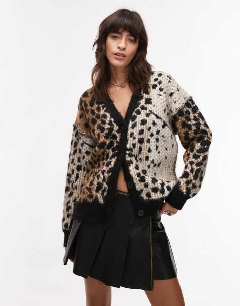 Topshop – Oversize-Strickjacke in neutraler Farbe mit Farbverlauf und Tierfellmuster - view 1