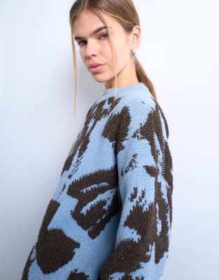 Topshop - Oversize-Strickpullover aus Schlaufenstrick in Blau mit Strukturmuster