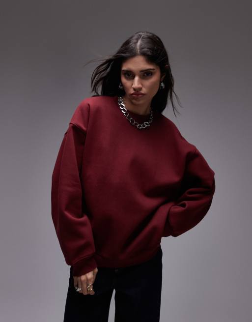 Topshop – Oversize-Sweatshirt in Burgunderrot