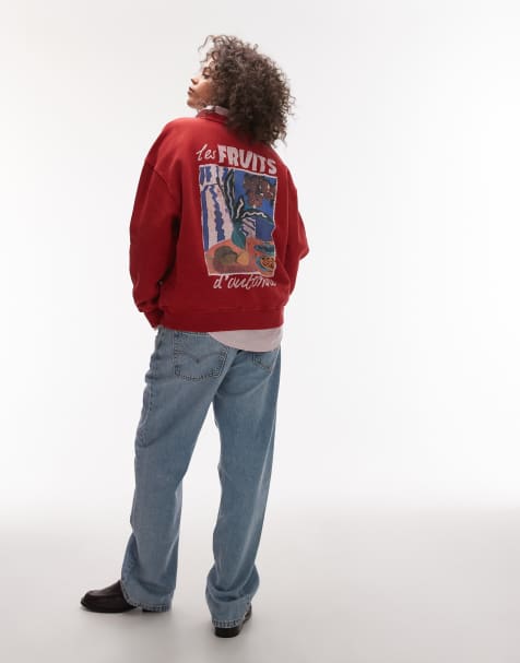 Topshop – Oversize-Sweatshirt in Rot mit „Les Fruits“-Grafik - view 1