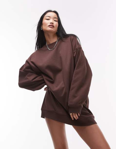 Topshop – Oversize-Sweatshirtkleid in Braun - view 1