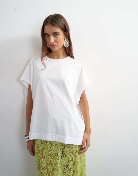 Topshop oversize T-shirt bez rękawów z okrągłym dekoltem w bieli - view 1