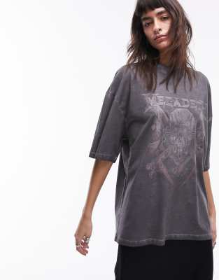 Topshop - Oversize-T-Shirt in Anthrazit mit lizenziertem „Megadeath"-Grafikprint-Grau