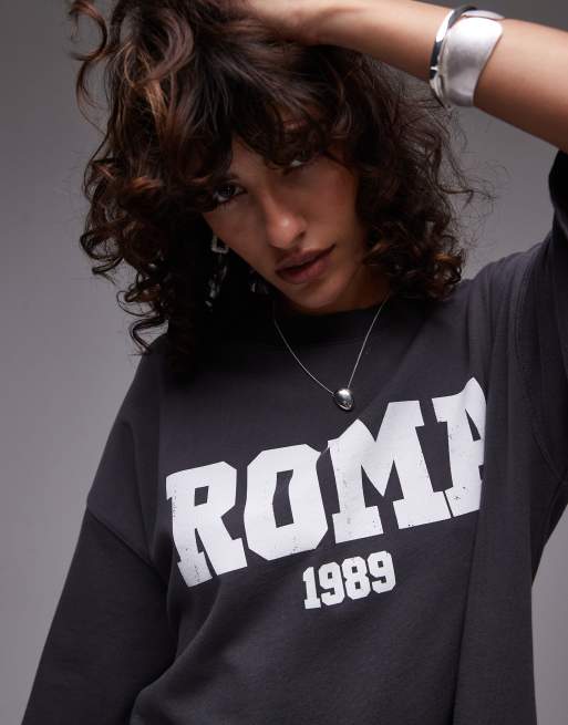 Topshop – Oversize-T-Shirt in Anthrazit mit „Roma 1989“-Grafikprint
