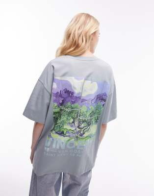 Topshop - Oversize-T-Shirt in Blau mit Van Gogh-Museumsgrafik