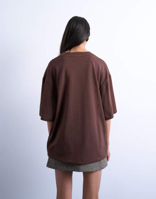 Topshop – Oversize-T-Shirt in Braun mit überschnittener Schulter, 3 von 4