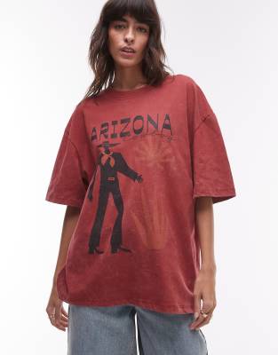 Topshop - Oversize-T-Shirt in Burgunderrot mit Arizona-Holiday-Grafik