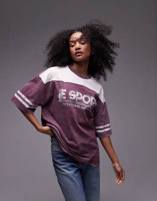 Topshop - Oversize-T-Shirt in Burgunderrot mit „Le Sport"-Grafikprint, Kombiteil