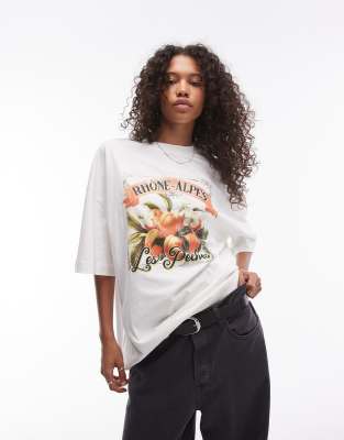 Topshop - Oversize-T-Shirt in Cremeweiß mit „Les Peaches"-Grafikprint