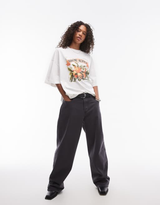 Topshop – Oversize-T-Shirt in Cremeweiß mit „Les Peaches“-Grafikprint, 3 von 4