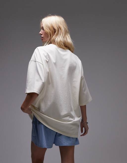 Topshop – Oversize-T-Shirt in Ecru mit Blumenstickerei, 3 von 4
