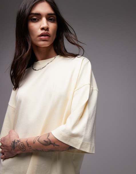 Topshop – Oversize-T-Shirt in frischem Buttermilchgelb mit überschnittener Schulter - view 1