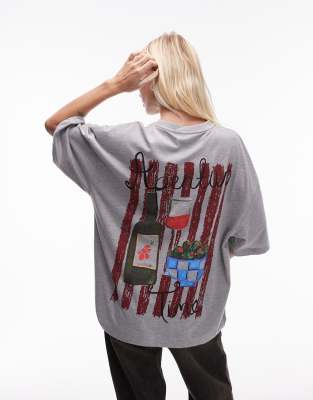 Topshop - Oversize-T-Shirt in Grau mit Aperitivo-Grafikprint