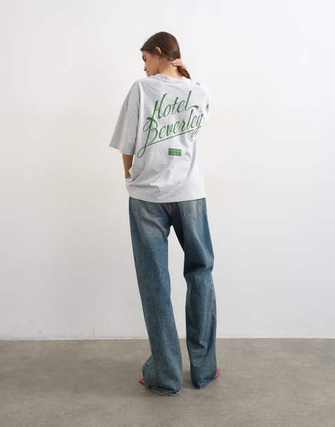 Topshop – Oversize-T-Shirt in Grau mit „Hotel Beverley“-Grafikprint - view 1