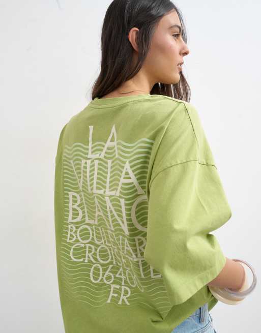 Topshop – Oversize-T-Shirt in Grün mit „La Villa Blanca“-Print, 4 von 4