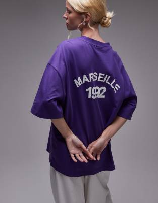 Topshop - Oversize-T-Shirt in Lila mit „Marseille"-Print