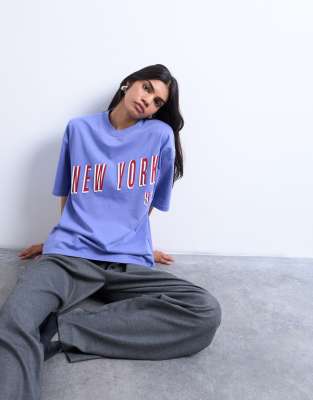 Topshop - Oversize-T-Shirt in Lila mit „New York"-Grafikprint