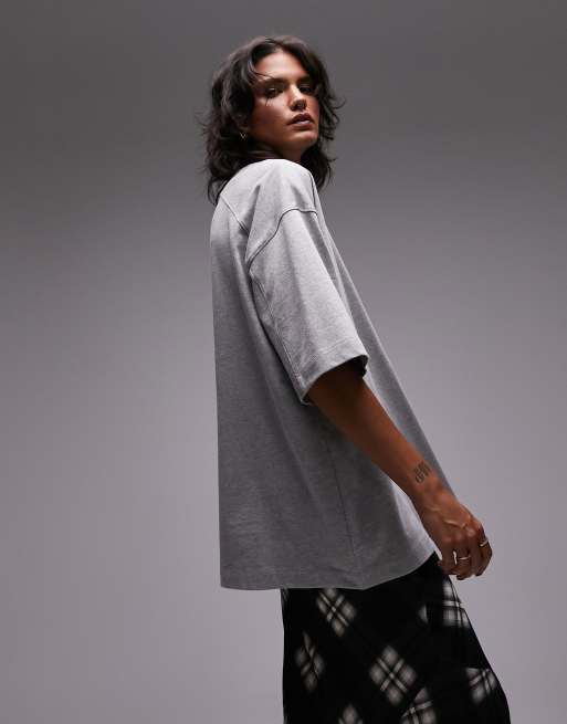 Topshop – Oversize-T-Shirt in meliertem Grau mit Ziernaht