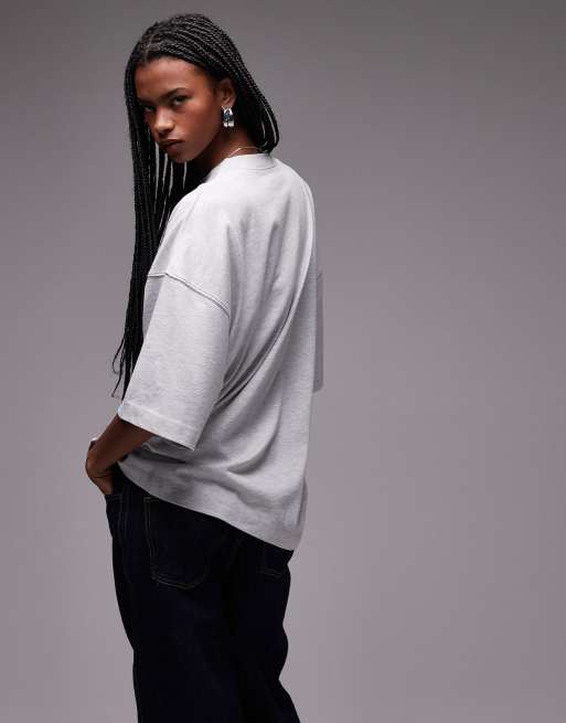 Topshop – Oversize-T-Shirt in Mittelgrau meliert mit überschnittenen Schultern, 3 von 4