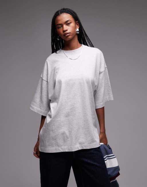 Topshop – Oversize-T-Shirt in Mittelgrau meliert mit überschnittenen Schultern, 4 von 4