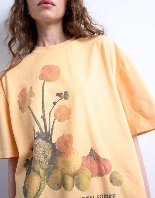 Topshop – Oversize-T-Shirt in Orange mit Blumen-Grafikprint, 2 von 4