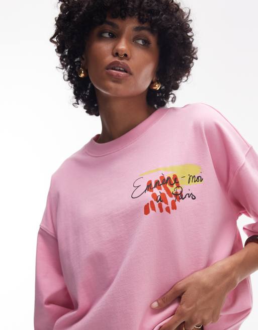 Topshop – Oversize-T-Shirt in Rosa mit „Emmne-moi Paris“-Print, 2 von 4