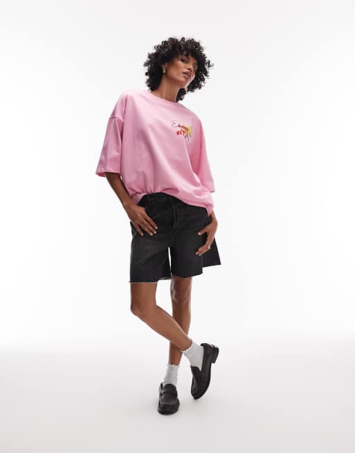 Topshop – Oversize-T-Shirt in Rosa mit „Emmne-moi Paris“-Print, 3 von 4