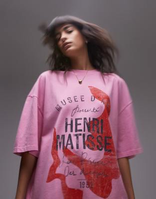 Topshop - Oversize-T-Shirt in Rosa mit lizenzierter Matisse-Grafik