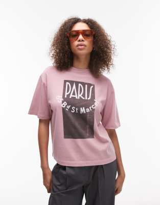 Topshop - Oversize-T-Shirt in Rosa mit „Paris"-Print