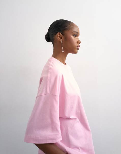 Topshop – Oversize-T-Shirt in Rosa mit überschnittener Schulter - view 1