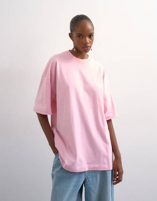Topshop – Oversize-T-Shirt in Rosa mit überschnittener Schulter, 3 von 4