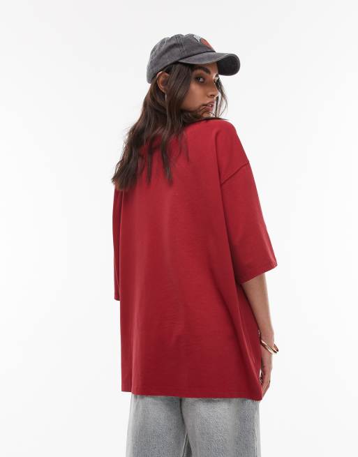 Topshop – Oversize-T-Shirt in Rot mit San-Jose-Grafik, 2 von 4