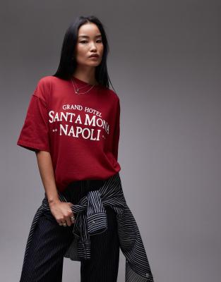 Topshop - Oversize-T-Shirt in Rot mit „Santa Mona Napoli"-Grafik