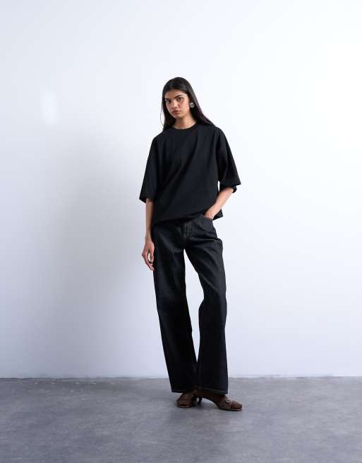 Topshop – Oversize-T-Shirt in Schwarz mit überschnittener Schulter, 2 von 4