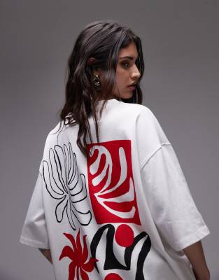 Topshop - Oversize-T-Shirt in Weiß mit „Casa Azur"-Grafikprint