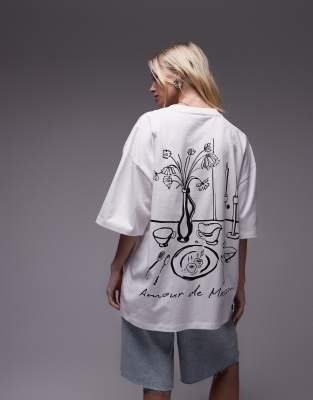 Topshop - Oversize-T-Shirt in Weiß mit Grafik „Amour de Maison"