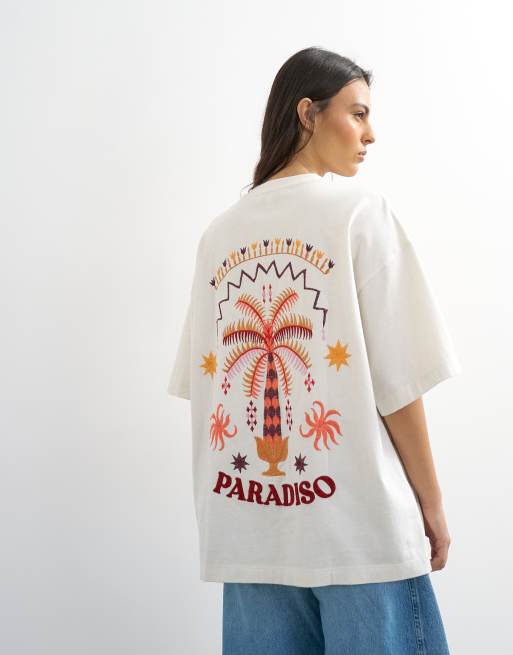 Topshop – Oversize-T-Shirt in Weiß mit „Paradiso“-Stickerei, 4 von 4