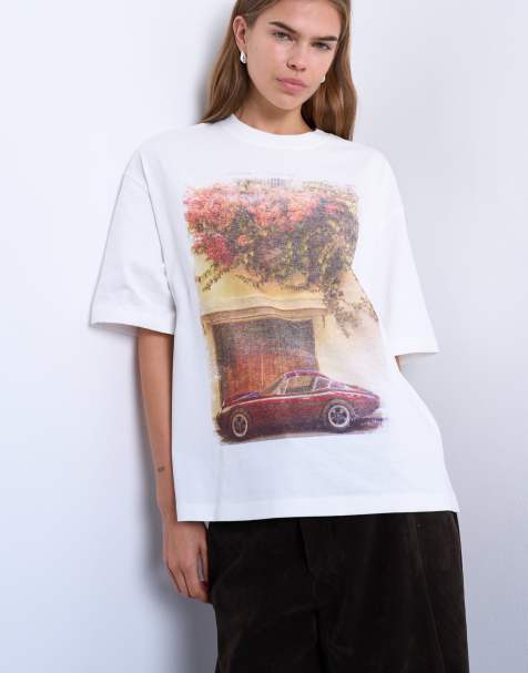 Topshop – Oversize-T-Shirt in Weiß mit Retro-Auto-Grafikprint - view 1