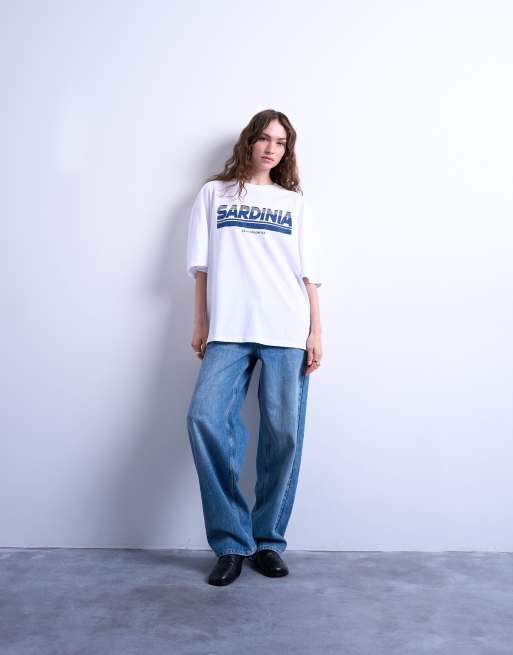 Topshop – Oversize-T-Shirt in Weiß mit „Sardinia"-Print, 2 von 4