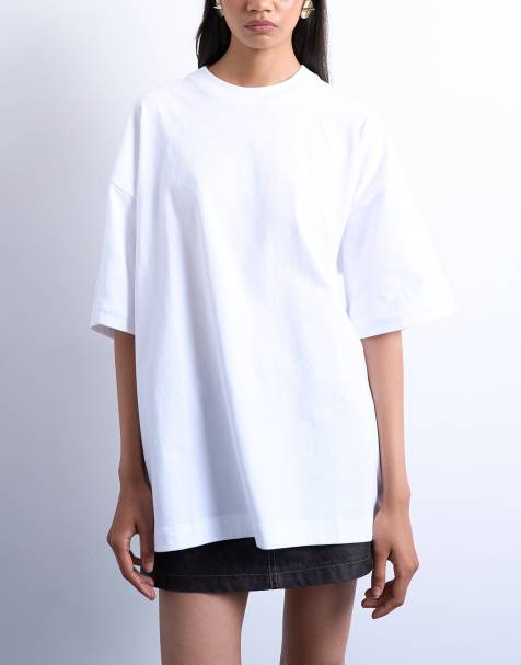Topshop – Oversize-T-Shirt in Weiß mit überschnittener Schulter - view 1