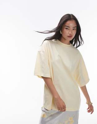 Topshop - Oversize-T-Shirt in Zitronengelb mit überschnittener Schulter