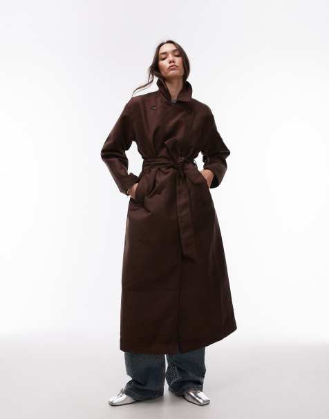 Topshop – Oversize-Trenchcoat aus Wildlederimitat in Schokobraun - view 1