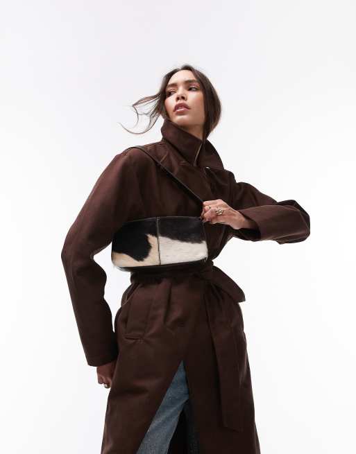 Topshop – Oversize-Trenchcoat aus Wildlederimitat in Schokobraun, 2 von 4