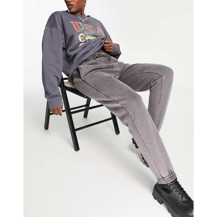 Topshop oversized 90s acid wash jogger in grey