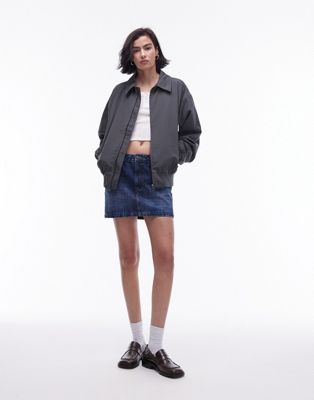 Topshop oversized washed cotton bomber jacket in charcoal