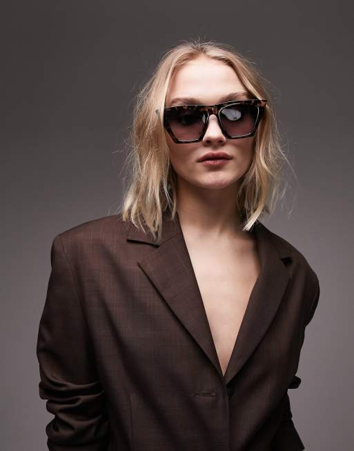 Topshop oversized angluar cateye sunglasses in tort