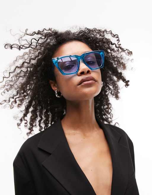 Topshop oversized angular cateye sunglasses in blue ASOS