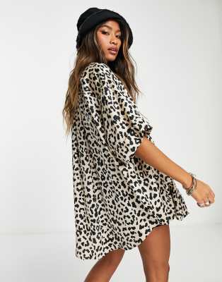 White Tiger Print Satin Oversized Shirt