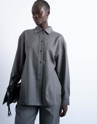 Topshop Oversized Asymmetric Tailored Shirt In Gray