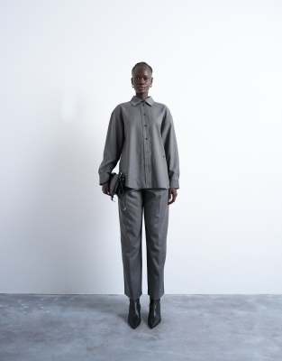 Topshop Oversized Asymmetric Tailored Shirt In Gray